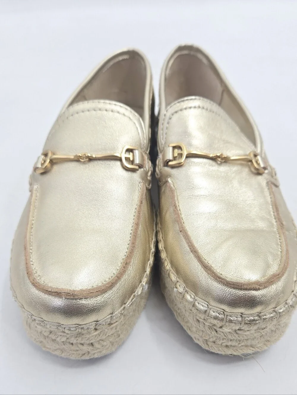 Sam Edelman Corrin Metallic Gold Espadrille Loafers with Horsebit Detail